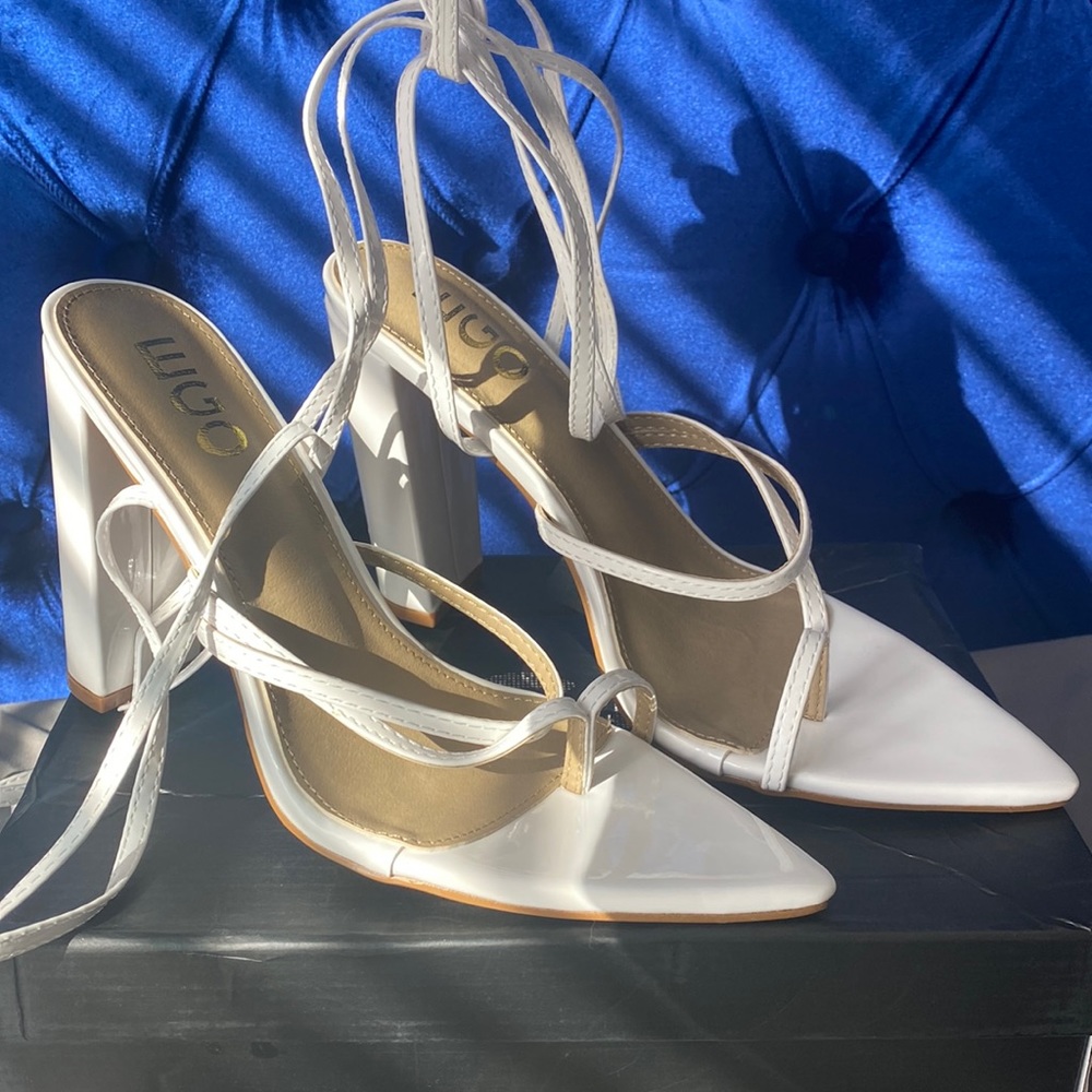Ego Pointed Toe White Lace Up Strappy Sandal